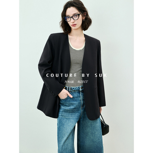 女职场通勤百搭外套轻熟风气质西服 极简风V领西装 SUK 无领留白