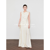 套装 SUK 女 上衣高腰阔腿裤 时尚 薄雾月光 光泽感面料优雅荡领无袖