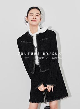 SUK 尽情自我！秋冬新款黑色高级感小香风外套半身裙套装女