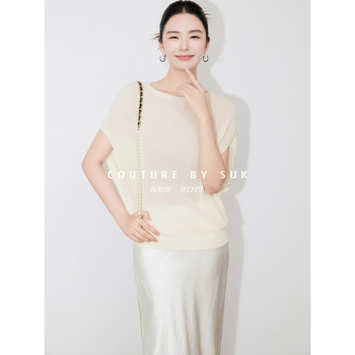 慵懒圆领针织短袖女夏季
