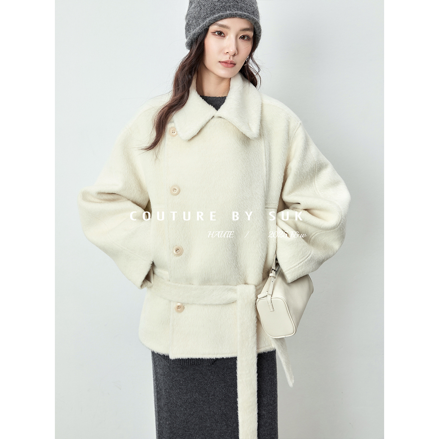 SUK 薄暮知秋! 苏丽羊驼毛低腰系带廓形大衣外套2025秋冬新款女