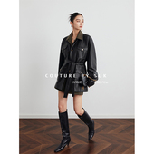 黑色皮衣外套半身裙两件套设计感皮夹克套装 秋季 女 历久弥新 SUK
