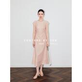 蕙质兰心 2025新款 国风新中式 SUK 夏季 粉色长裙盘扣收腰连衣裙女