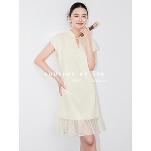 国风盘扣立领拼接网纱连肩袖 新中式 连衣裙女短裙 平生欢 SUK