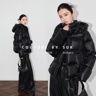 连帽轻薄白鹅绒质感短款 时尚 面包服羽绒服加厚外套 绒朵翩翩 SUK