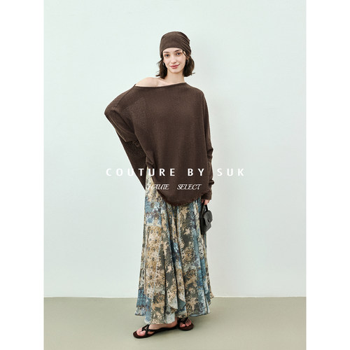 文艺复古印花半身裙女中长款