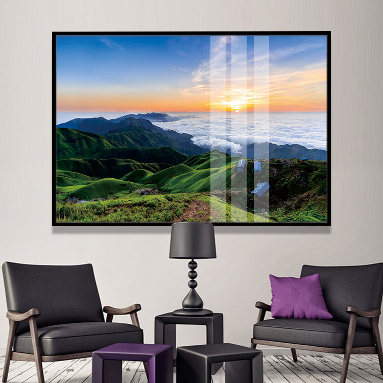 长方形会客室铝合金黑框晶瓷挂画