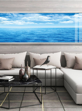 蓝色大海风景装饰画精装修复式公寓长幅晶瓷画客厅沙发背景墙挂画