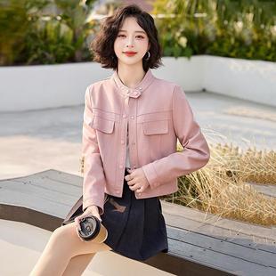 休闲款ZMEI9251外套女春季秋新短款小个子pu夹皮克机车服立领2025