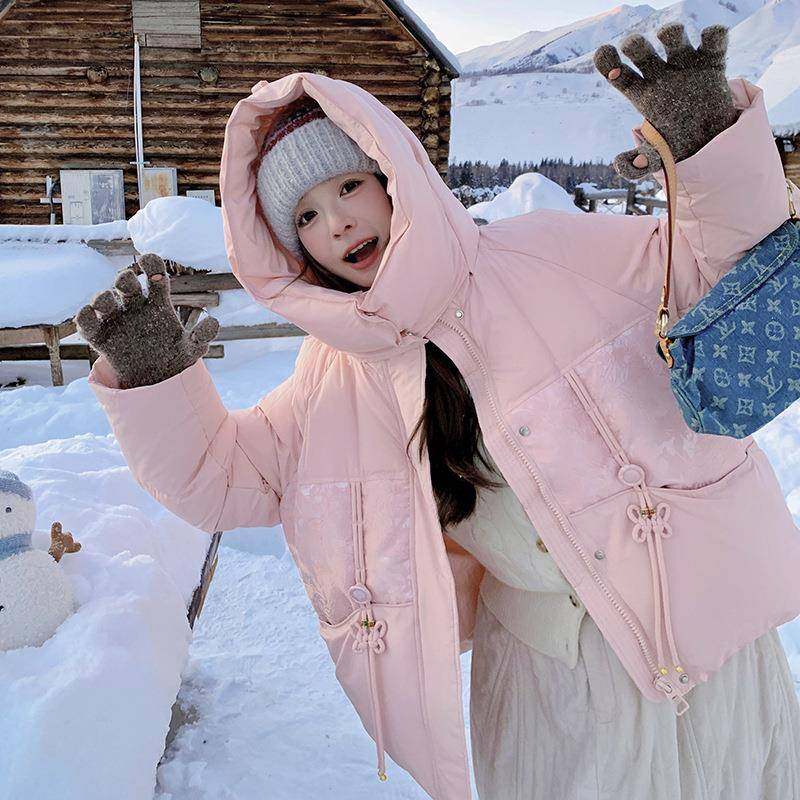 国风中国短款结连帽羽厚绒服女202D115-C315年冬瘦季新款显加90白