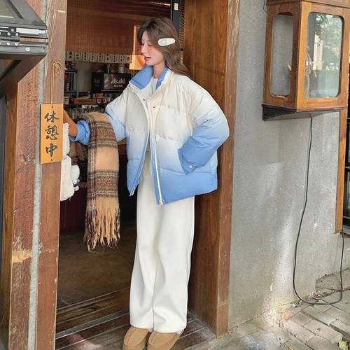 蓝色渐变绒羽绒短服女b057-886款2024冬新尚款时洋气减龄小个子90