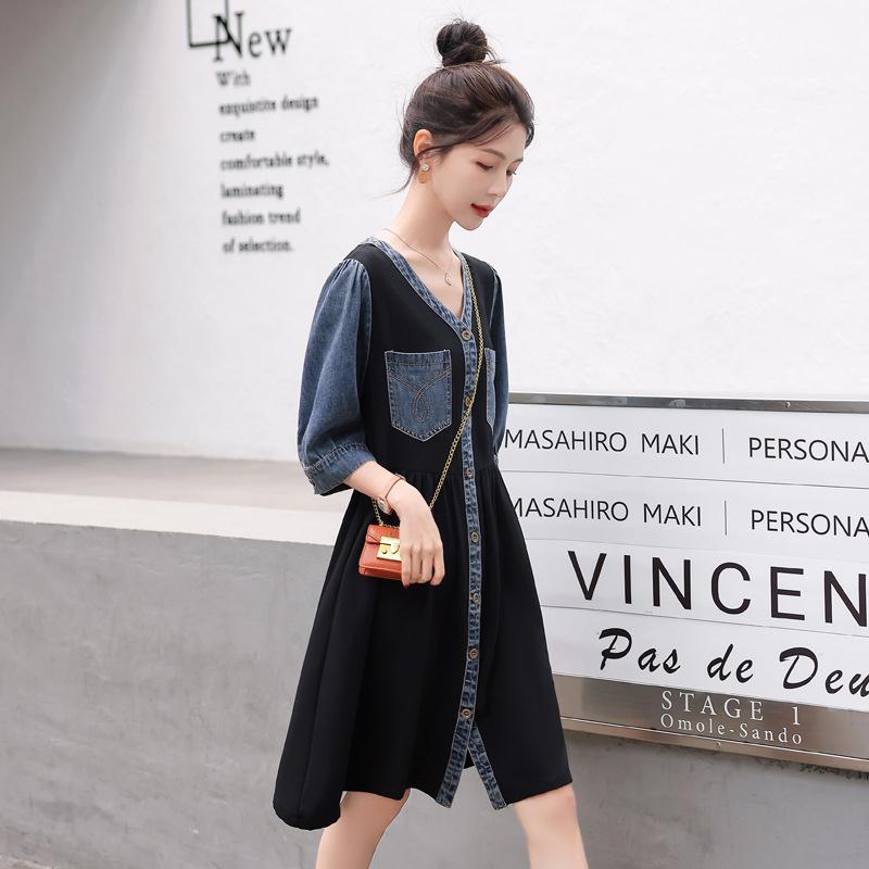 韩夏季薄ZYI893K款小个子款拼接连衣裙女版休闲宽松码中长大裙子