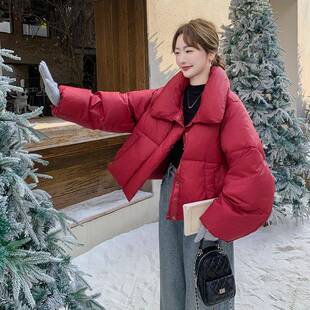 看5短酒红色款面包羽绒服女冬季202新款小个子加厚白c108-623鸭好