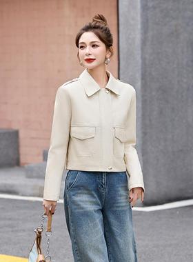 女式皮衣2025Z77601-0套春衣秋季新款女装气质翻领短款7PU皮时尚