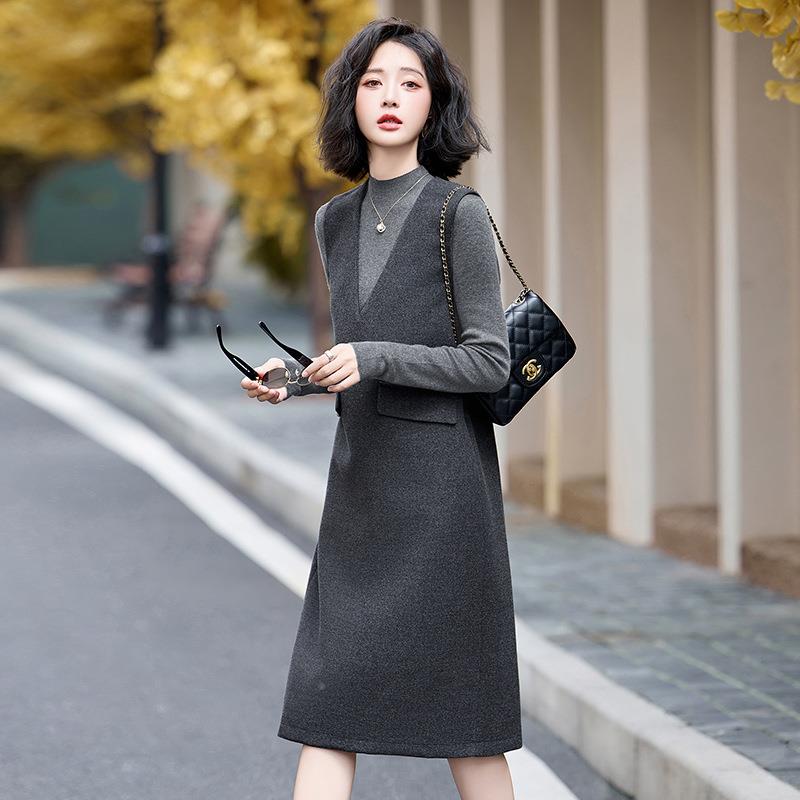 时尚S连衣裙2025女秋新款气质闲半高领打底衫NS9711-0背裙两件套N