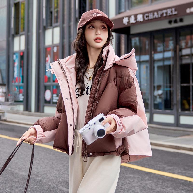 女冬式羽绒服季鸭新韩版宽松连Y8719-10帽新国标9款0白绒面包服外