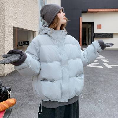 韩版学臃风浅蓝色羽绒服202新款院女冬季宽松加厚保暖不肿面b171-
