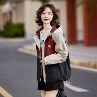 025春秋2新款女装时髦9连帽拼色宽松休闲袖时尚夹克外长套LU8LU89