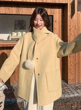 奶黄色双大面羊绒衣女秋质冬新款富家D113-C99千子金小个气中长款