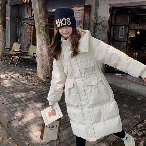2白色中长款小连帽羽绒服女冬20新款韩系个子D112-672收腰显瘦4白