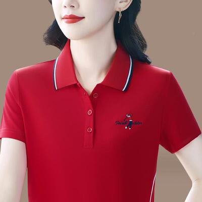 短袖恤女装新款夏尚洋气妈妈纯衫翻领百搭10522上衣棉时大码