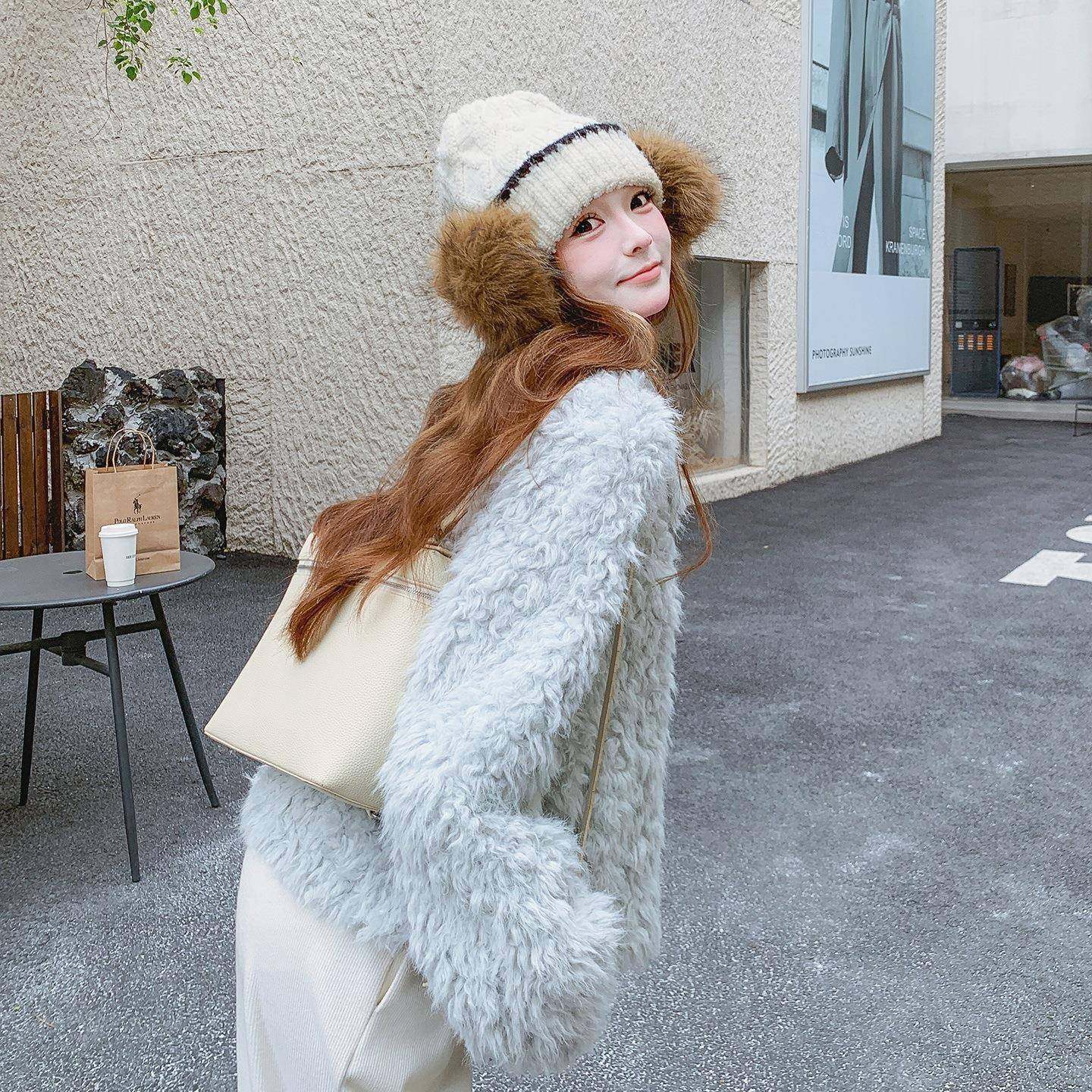 皮浅蓝C079-457外色牛角扣仿毛体棉服套女冬新款一小个子短款超好