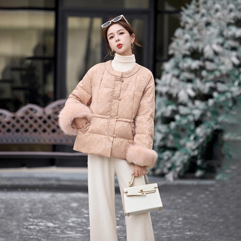 中式国风羽绒服女2025新YE6529-1冬款时尚洋盘扣保暖白鸭绒外套Y