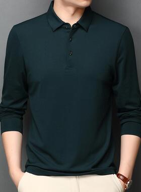 中年长男士桑蚕丝po6510-80lo224新款春秋商衫务休闲黑色袖t恤翻0