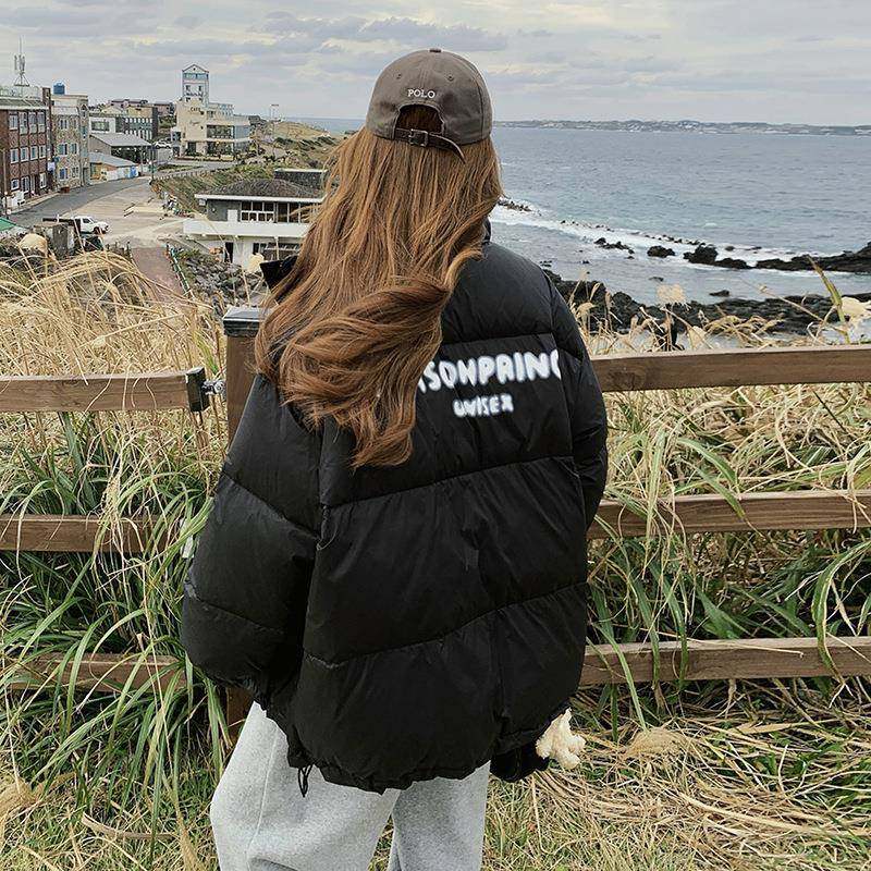 时黑高级感炸色街字母印花羽绒服款女2025冬季新款尚加厚C170-806