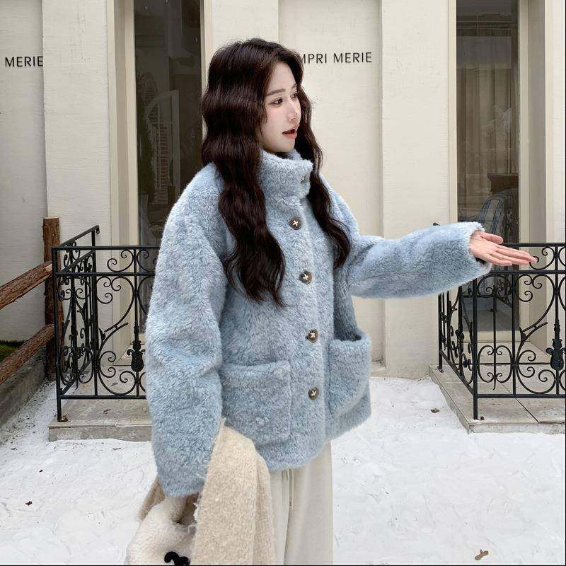 蓝色时减奶龄fufu羊羔毛套外女c062-868冬季20尚25新款加厚保暖仿