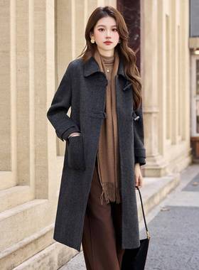 2205秋冬HR1230-1季新款女瘦装长款呢外套显气质羊毛双面呢毛大衣