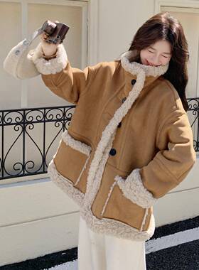 两穿仿皮一体外面套女冬2b093-257025新款羊羔毛级感时尚加厚高上