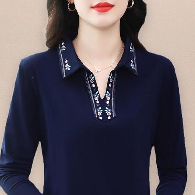 秋季袖t中恤女纯棉时尚年长人民族风春刺绣上ZPF衣妈妈秋打底polo