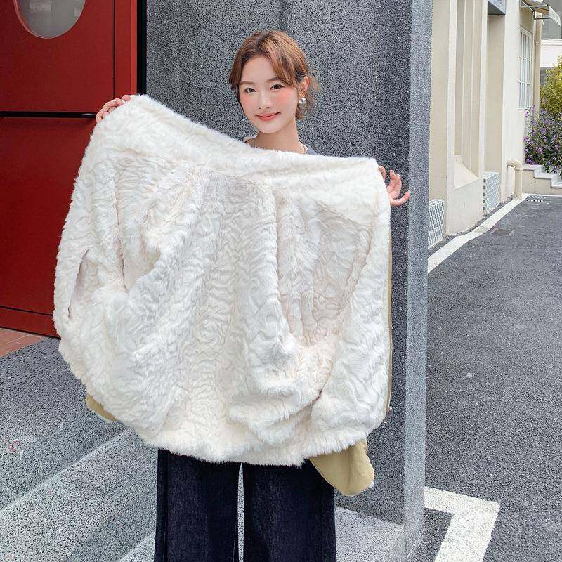 加其色韩版翻毛领c062-865休风外套女卡秋冬季2025新款绒加厚保暖