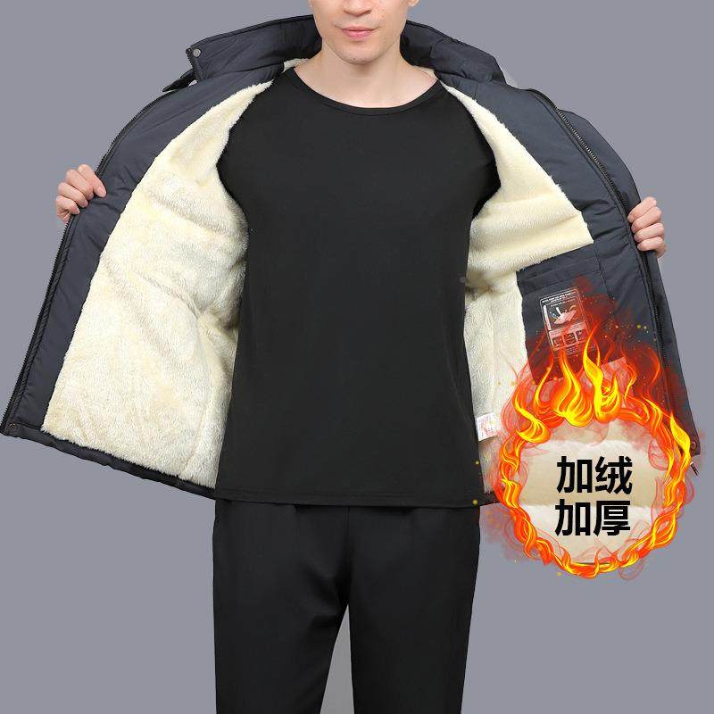 中老年运动装男冬84262904外季休闲羊羔绒棉衣保暖棉加绒服加厚套