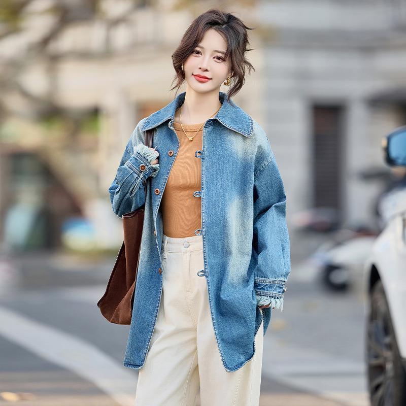 款牛仔外套长女中长春秋2韩025年新款高级感宽松版袖ZHAN2507减龄