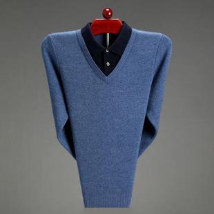 领休毛厚款 025秋闲冬装 中年男假二件衬士衫 外穿 羊绒衣衫 21886