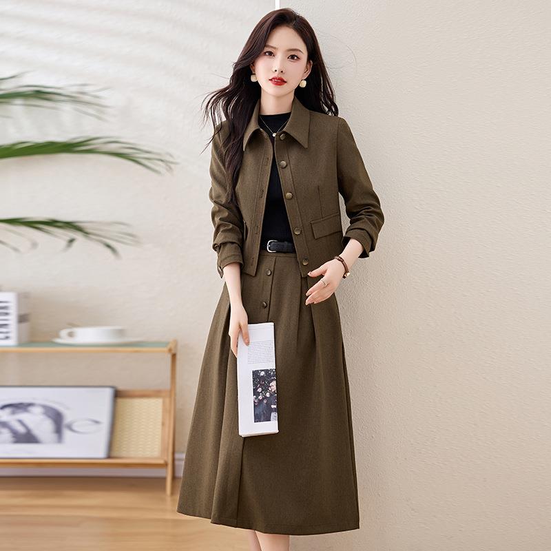 女装时尚半闲套装秋SW1862冬季新品休气质1外套裙两件套裙 配腰带