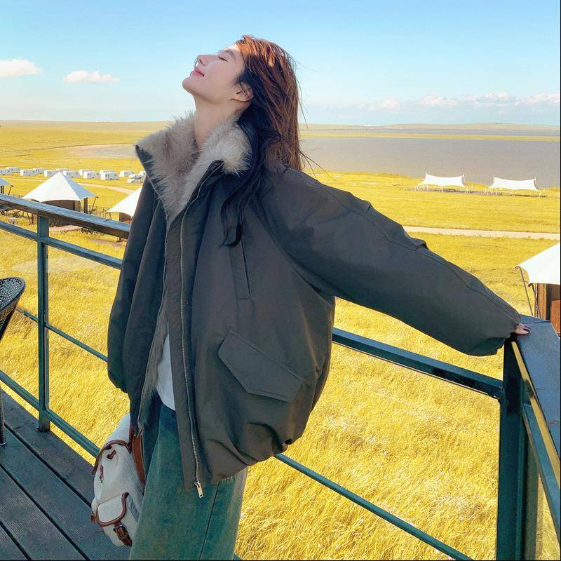 韩版保计暖设毛毛羽服女时髦气质2025冬新范款绒甜酷出街2B188-85