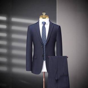 L牌不开条纹身休修商务西装 西服高档品5502 结婚 男士 2025叉新闲款