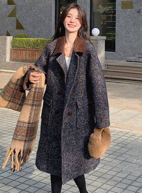 韩看深灰色5超好呢子大衣女202系冬新款小个子c103-248气质中长款