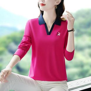 领翻76088030上中老年休闲运动pol衣 t恤女中年妈妈春秋秋款 季 长袖