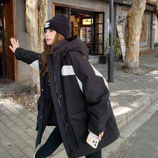 黑色工服长装羽绒女中绒款2024冬季新款设计感超好D073-881看90白