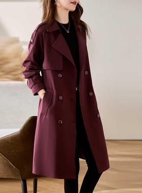 哥拉安红色高端气质风衣外套女中ZMU6897Z长款春秋季02新款收腰修