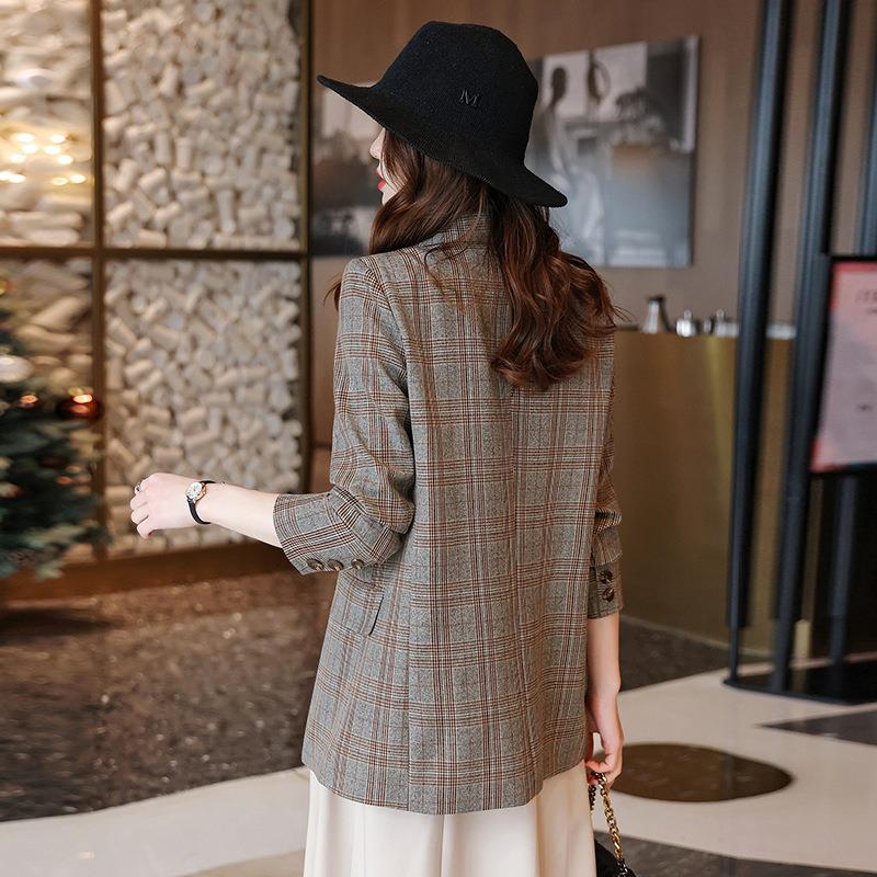 格子西装外套女春2个025质年新款秋时尚ZXIN2029休闲百搭气一粒扣