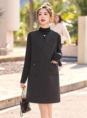 韩版气灰色长打底毛呢背心件连衣裙两套女2质袖025春秋新ZYI9191R