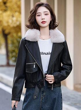 女式皮冬季女Z装新款时尚洋ZH1140衣气加绒可脱卸毛领皮夹1克外套