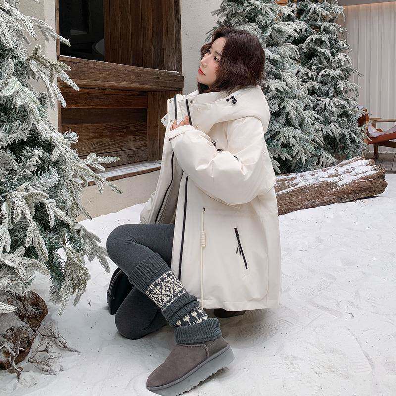 米白色绒连帽装羽绒服0女冬季225新款韩系宽松9B275-M760白鸭派克