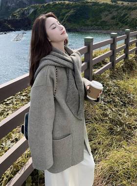 灰色b163-261双款面毛呢外套女2年025冬季新时尚韩系宽松百搭龄减