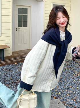 白色撞棉色披肩羽绒C037-505棉服女2025年冬季米新款韩系简约小个